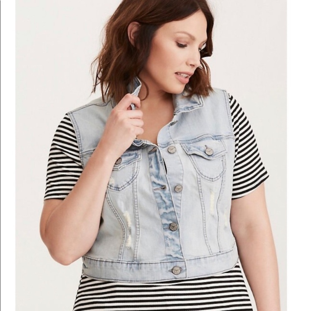 Torrid Light Wash Distressed Denim Vest 3